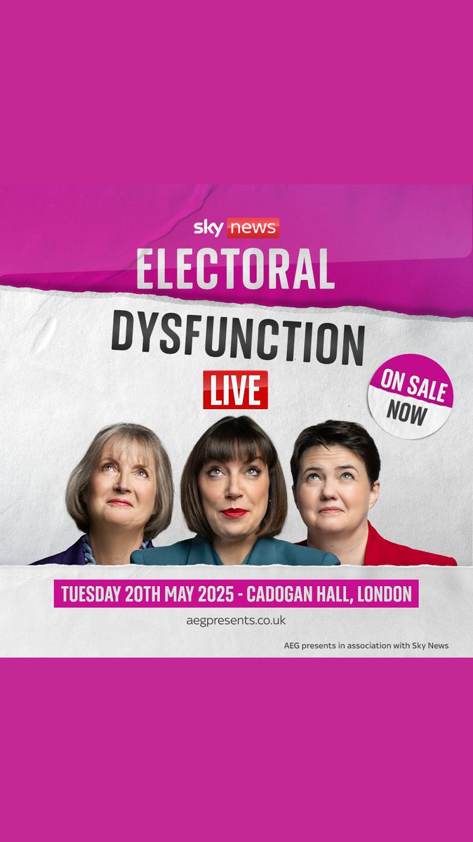 It’s time for #ElectoralDysfunction’s next big night out! @bethrigby, Harriet Harman and Ruth Davidson and their guest invite you to join them in London on May 20th. For ticket information: