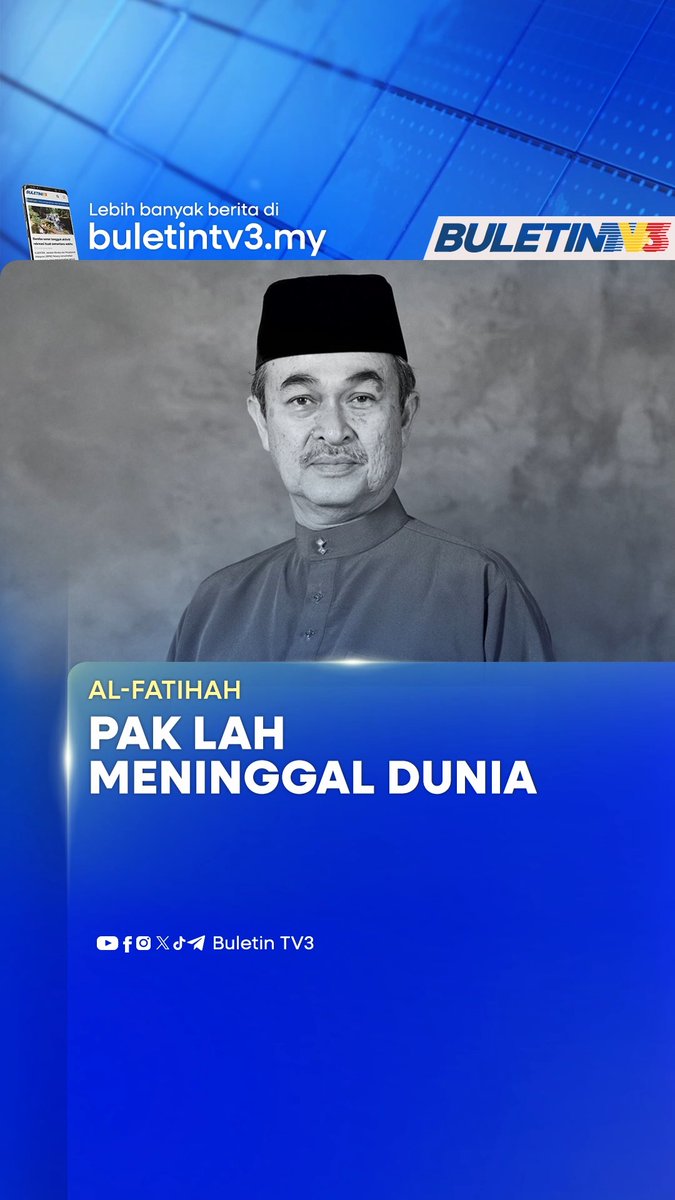 Perdana Menteri ke-5, Tun Abdullah Ahmad Badawi meninggal dunia sebentar tadi. #AhmadBadawi #Paklah #PM5 #AlFatihah