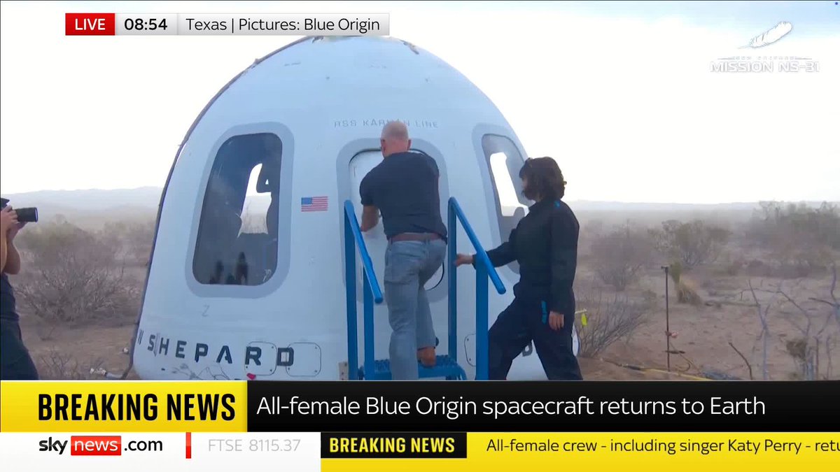 The all-female crew from the Blue Origin rocket have returned to Earth and are reuniting with their families. 📺 Sky 501, Virgin 602, Freeview 233 and YouTube