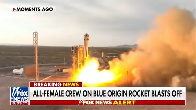BREAKING: Blue Origin rocket carrying all-female crew, including KATY PERRY and Jeff Bezos' fiancée Lauren Sánchez, blasts off into space.
