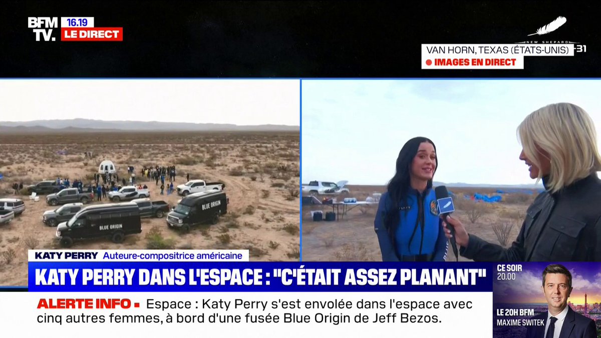 💬 "C'était assez planant" Après son voyage dans l'espace, la chanteuse Katy Perry raconte comment elle a vécu cette expérience