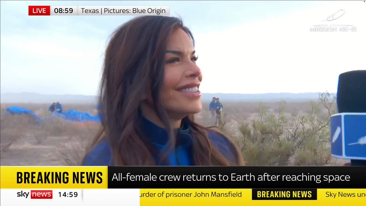 'Seeing Jeff before I left... I had to come back.' Jeff Bezos’ fiancee Lauren Sanchez is emotional as she lands back to Earth after she flew into space on a Blue Origin rocket. She tells a reporter: 'I had to come back. We're getting married.'