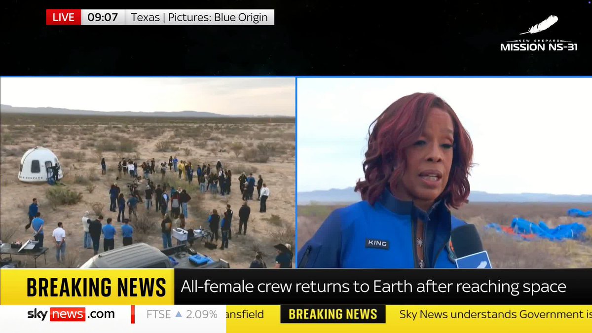 "It really was a true sisterhood... Now that I have done it, I really do think I can take on anything." Journalist Gayle King speaks after touching down to Earth with an all-female crew after reaching space on the Blue Origin rocket. 📺 Sky 501