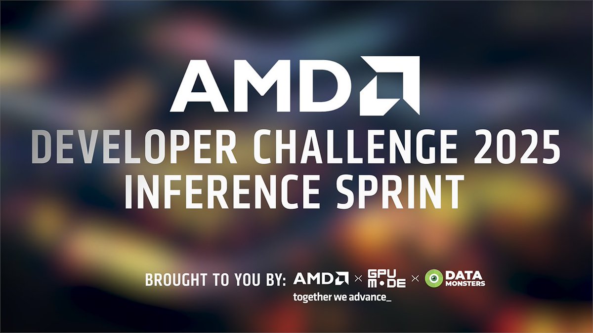 📢 ATTN: AI Developers Are you ready to optimize, accelerate, and compete? Join the AMD Developer Challenge 2025: Inference Sprint. Push inference performance to the limit on the AMD ROCm software platform with cloud-based AMD MI300X. 🏆 $100K grand prize + $50K in additional cash prizes 💻 Register: