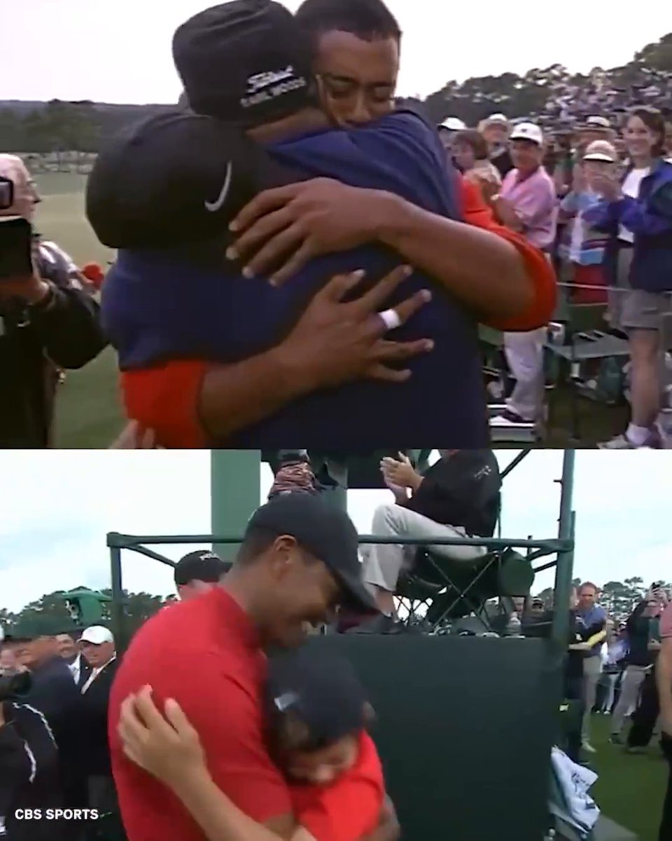 Six years ago today, Tiger Woods shared a hug with his son Charlie after winning the Masters. He shared a similar moment with his father Earl after he won his first Masters in 1997. Full Circle ❤️