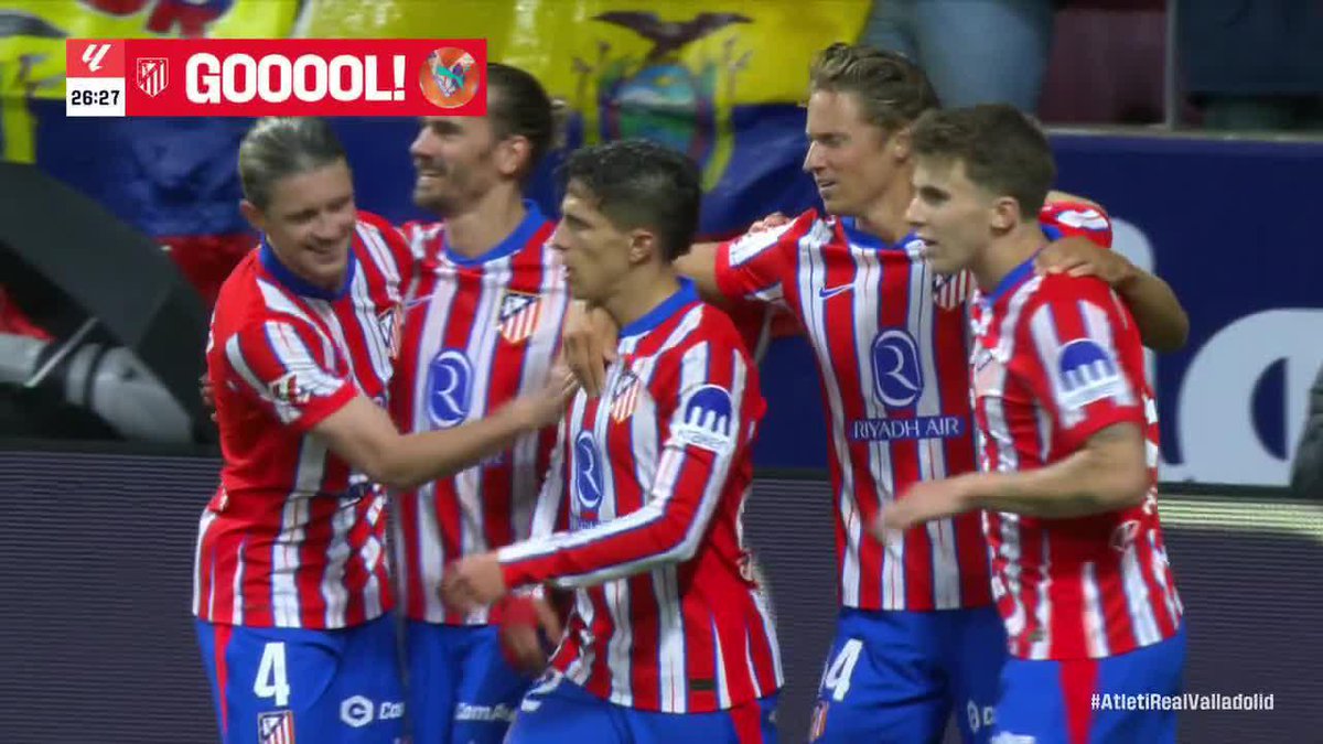 TWO GOALS IN TWO MINUTES FOR ATLETICO MADRID AS THEY GO FROM 1-0 DOWN TO 2-1 UP OVER REAL VALLADOLID!! SIMEONE DRAWS THE PENALTY, ALVAREZ SCORES, AND SIMEONE SCORES THE SECOND 🇦🇷