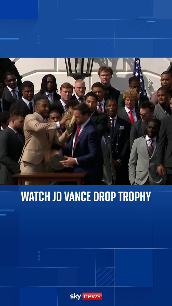 Watch the moment JD Vance drops a trophy during Ohio State football's White House visit.