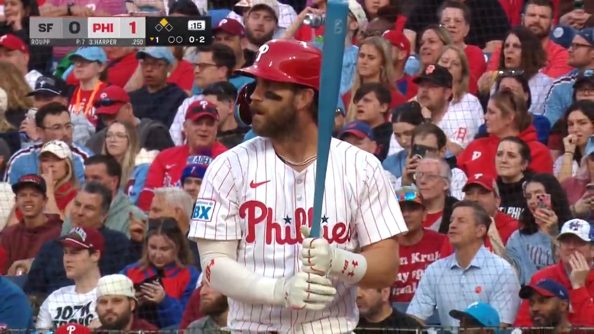 They're having a boy! 👶 Bryce Harper gets the gender reveal for his fourth child thanks to a custom blue bat handed to him by Trea Turner 🥹