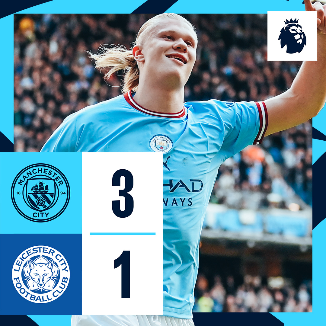 #OnThisDay: #ManCity 3-1 Leicester [2023] ⚽️ [5'] John Stones ⚽️ [13' P, 25'] Erling Haaland - ⚽️ [75'] Kelechi Iheanacho