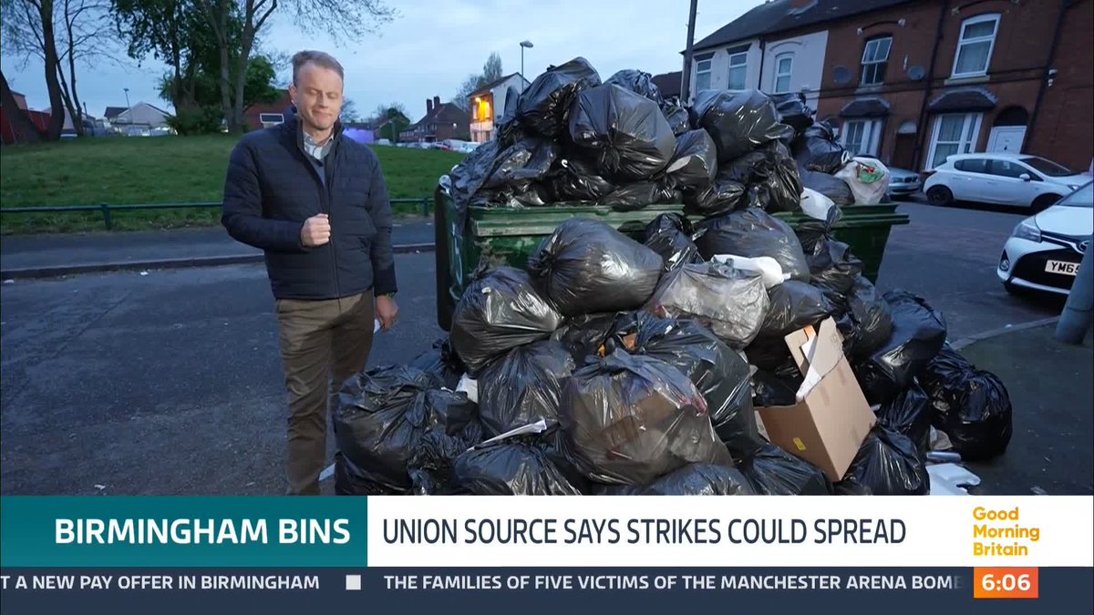 Bin workers are reportedly considering strike action in other parts of the country. The warning came as the bin strike in Birmingham entered its sixth week after workers voted overwhelmingly to reject a new pay offer. @NickdixonITV reports.