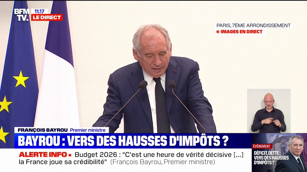 🇫🇷 FLASH "Nous ne travaillons pas assez", affirme François Bayrou, qui appelle à "une prise de conscience de nos concitoyens [pour] soutenir" l’effort budgétaire.