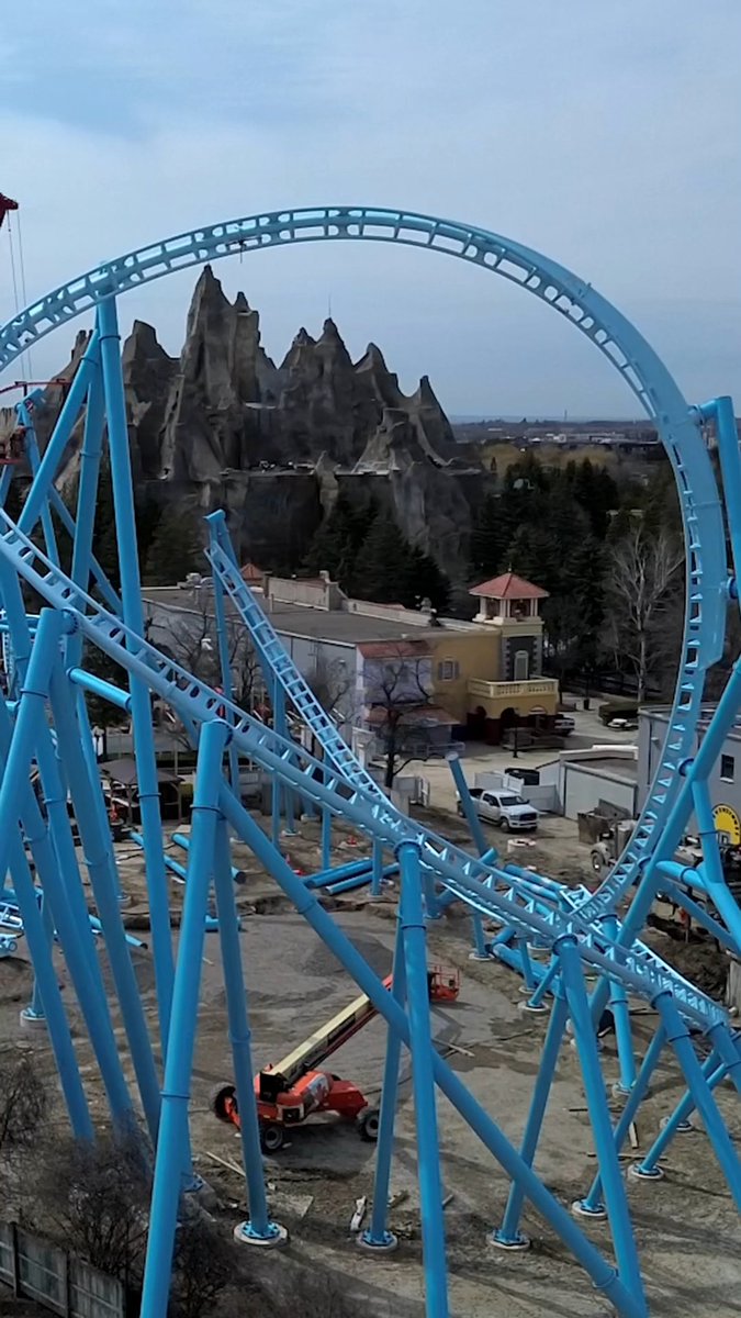 This is only the beginning 💙 🧡 AlpenFury’s sharp twists and turns and heart-pounding inversions are coming to life. Could the top hat be on the horizon? Stay tuned! 👀 *Filmed safely with park-approved devices. #CanadasWonderland #AmusementPark #RollerCoaster #Drone