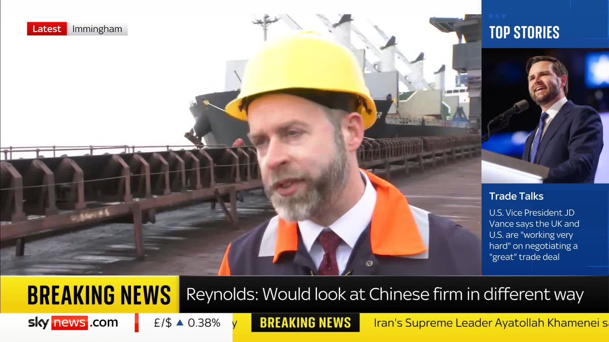 Raw materials secured by the government will be transported to British Steel's Scunthorpe plant today to keep its blast furnaces burning. Business Secretary Jonathan Reynolds speaks to Sky's Shingi Mararike from the port in Immingham as supplies are unloaded. ⬇️