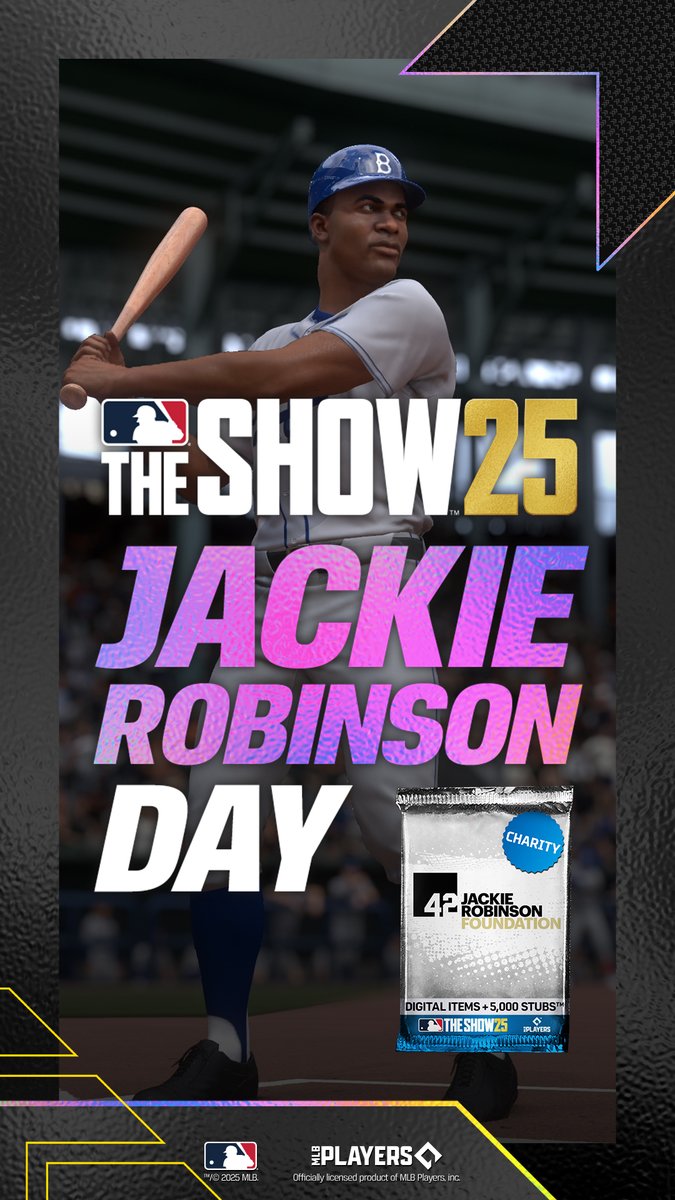 🧢 Celebrate Jackie Robinson Day in MLB The Show 25! Starting Today: 📖 New Storylines: Leroy Matlock &amp; Oscar Charleston 🎮 Jackie Robinson Day Program featuring multiple legends 🎁 Jackie Robinson Foundation Charity Pack – $4.99 💙 Honor the past. Support the future.