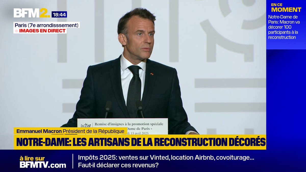 "À jamais, vous êtes la génération Notre-Dame" Emmanuel Macron s'adresse aux participants à la reconstruction de Notre-Dame de Paris, lors d'une cérémonie symbolique