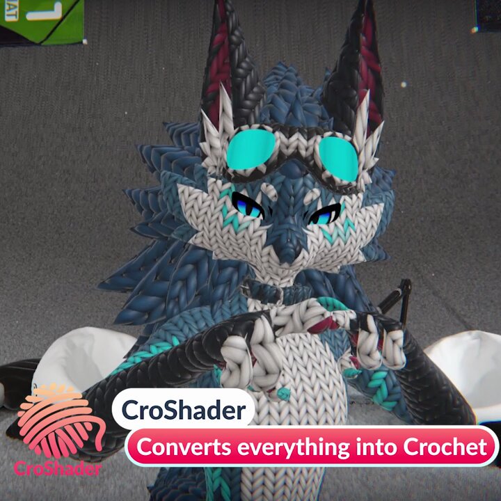 It's never been easier to look cute in #VRChat ! With Croshader, in just a few clicks you can stitch your personality into your #Avatar. In just a few simple steps, you'll turn into an adorable little crochet doll! 🧶✨ #CroShader