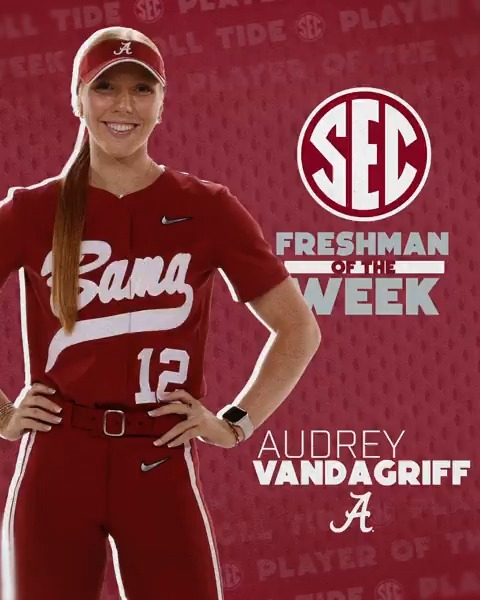 🥎 SEC Freshman of the Week: April 15 🐘 Audrey Vandagriff Alabama Softball x #SECSB