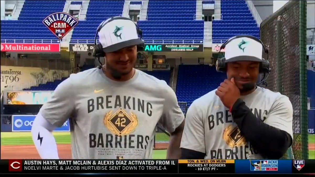 "To be able to play the game that we love... it means a lot to be able to play on this day." Miami Marlins players Dane Myers and Xavier Edwards discuss Jackie Robinson's legacy and how the hardships he endured paved the way for them. #Jackie42