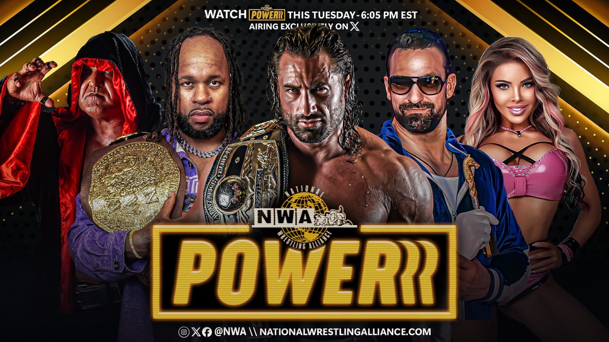 Itโs 6:05e and time for #NWAPOWERRR! All eyes are on Aron Stevensโwill he step out of retirement to face NWA World Champion Thom Latimer for the gold? Or will he unleash Carnage or Damage to bring down the champ? The fate of the most prestigious title in wrestling is on the line!
