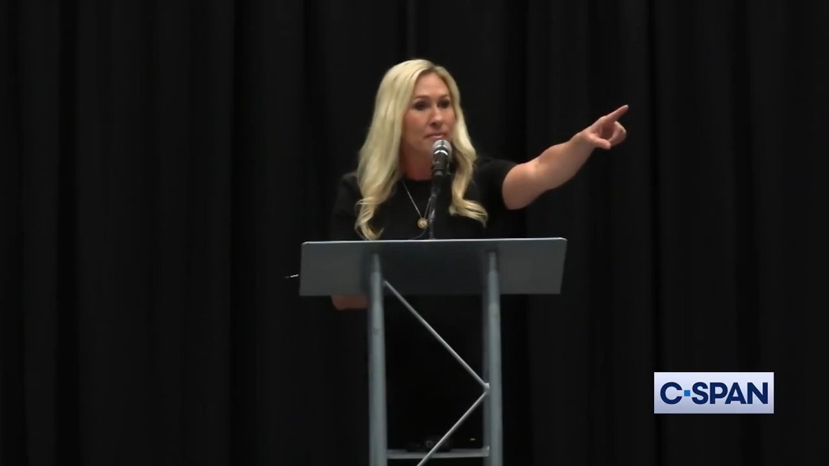 .Marjorie Taylor Greene: "Thank you to our great police officers...welcome to my town hall. This is a town hall. This is not a political rally. This is not a protest. If you stand up and want to protest, if you want to shout and chant, we will have you removed...We will not tolerate it."