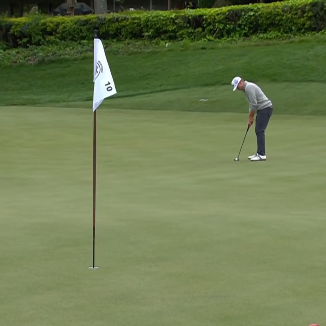 .UNLV Men's Golf's Caden Fioroni has that look in his eye after sinking a LONG birdie putt. 📺 Golf Channel