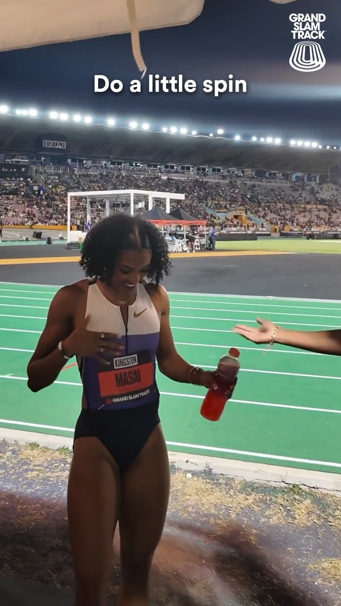 .Masai Russell OLY ✨ came dressed like a champ and ran through a wind tunnel in Jamaica. Miami’s forecast? Fast and fabulous. 🏝️💁‍♀️