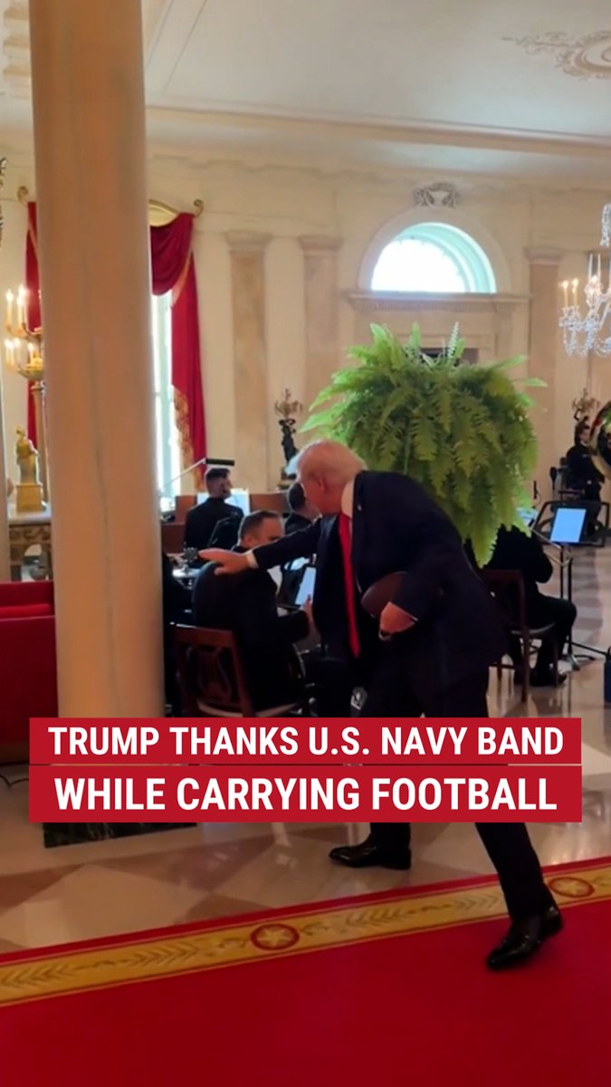 President Donald J. Trump stops to thank the U.S. Navy Band Cruisers as he presents the Commander-in-Chief Trophy to the 2024 Navy Midshipmen football team.
