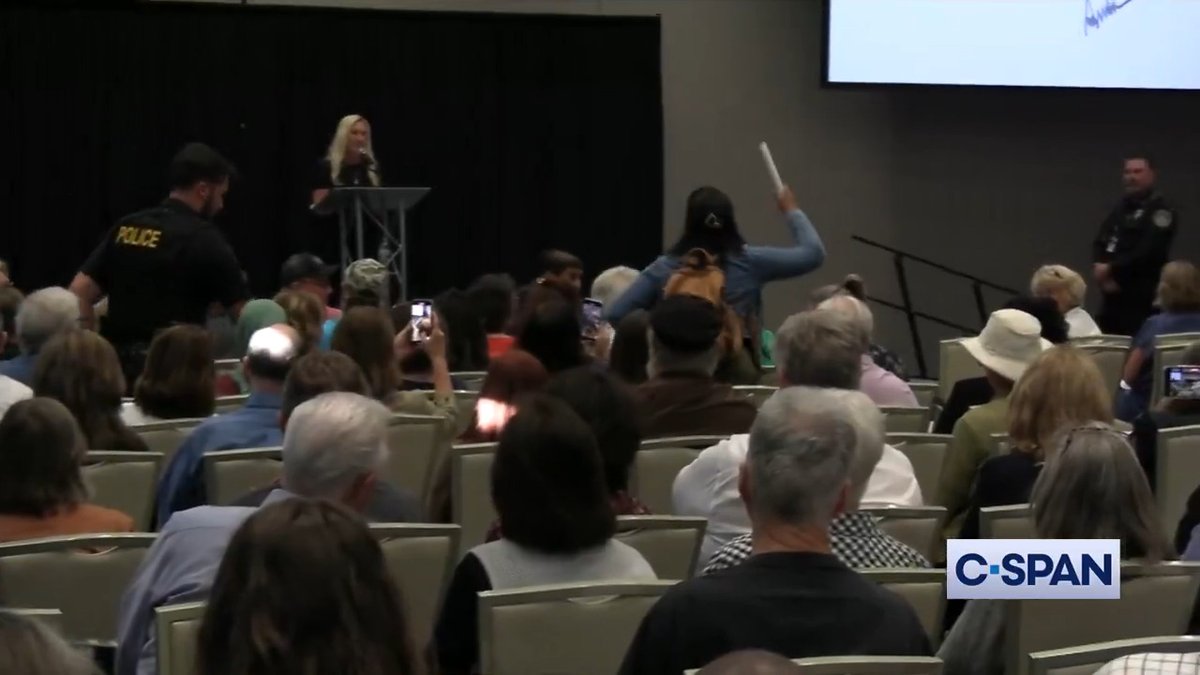 Marjorie Taylor Greene to a protester at her town hall: “The protest is outside. Bye. Have fun out there.” Protester: “You butch body bigot!”