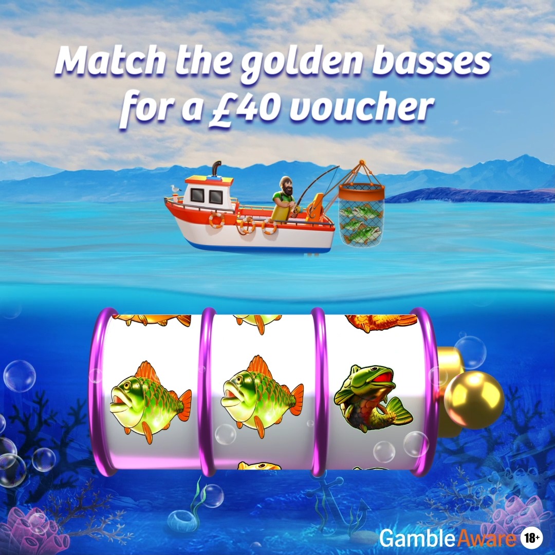 🎣 Can you reel in a £𝟒𝟎 𝐀𝐦𝐚𝐳𝐨𝐧 𝐯𝐨𝐮𝐜𝐡𝐞𝐫? Make a splash with Big Bass and 𝐦𝐚𝐭𝐜𝐡 𝐭𝐡𝐞 𝐠𝐨𝐥𝐝𝐞𝐧 𝐛𝐚𝐬𝐬𝐞𝐬 for the chance to win! ⁣ ____________⁣ ⁣ Three randomly selected winners will be announced on 23rd April to win a £40 Amazon voucher. ⁣ Winners must message us to redeem. Vouchers are not exchangeable for cash.