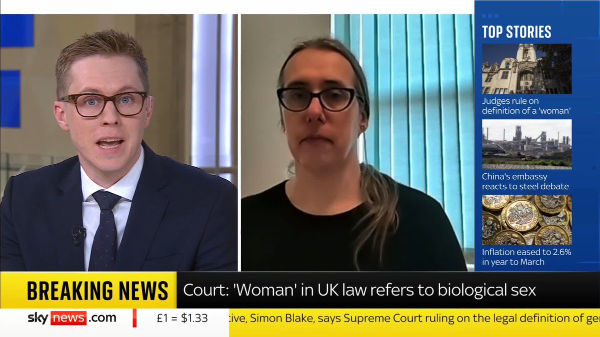 "Trans people are very scared of what's going on." The Supreme Court has ruled that "woman" in UK law refers to biological sex in a significant ruling. Sky speaks to trans rights campaigner Heather Herbert about the judgment ⬇️ 🔗