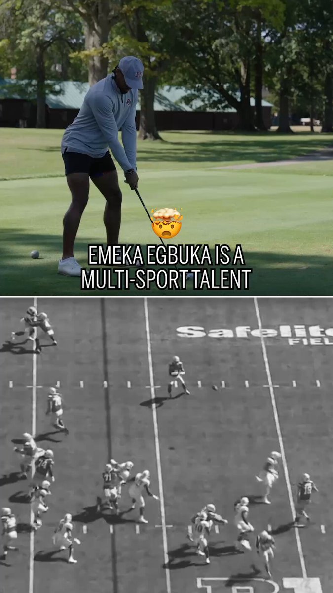 🏌🏽‍♂️ Emeka Egbuka might be the best golfer (6.6 handicap) on the team that drafts him 👀 The Ohio State Football WR prospect has wide-ranging talent. 🔥 #B1GFootball x #NFLDraft 📍 Auto-Owners