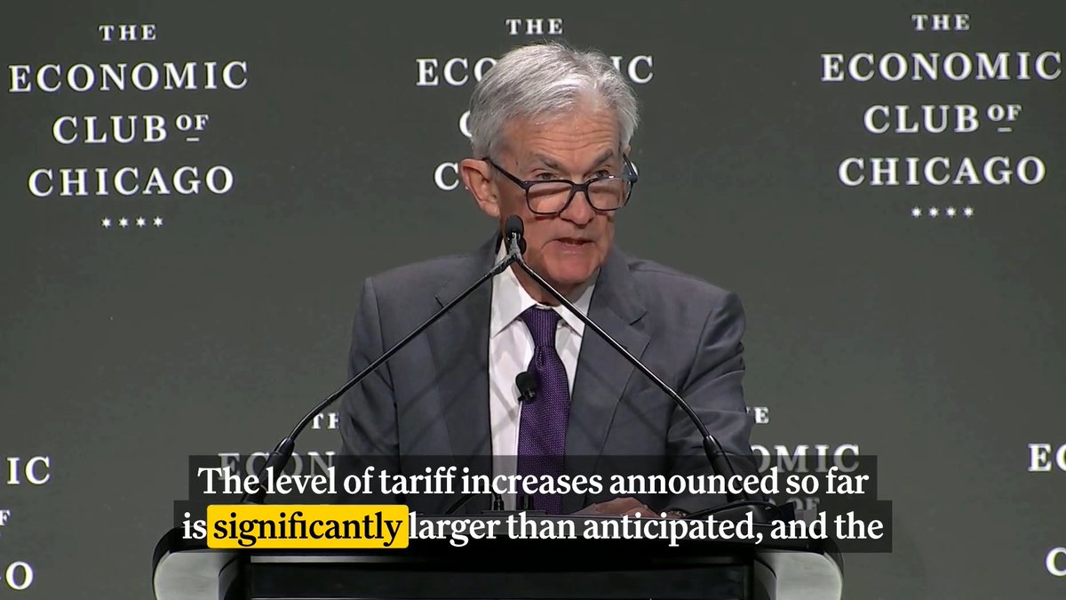 "The level of tariff increases announced so far is significantly larger than anticipated...highly likely to generate at least a temporary rise in inflation," says Federal Reserve Chair Jerome Powell. How will tariffs continue to impact the economy? Hear what Powell said at Econ Club Chicago 👇