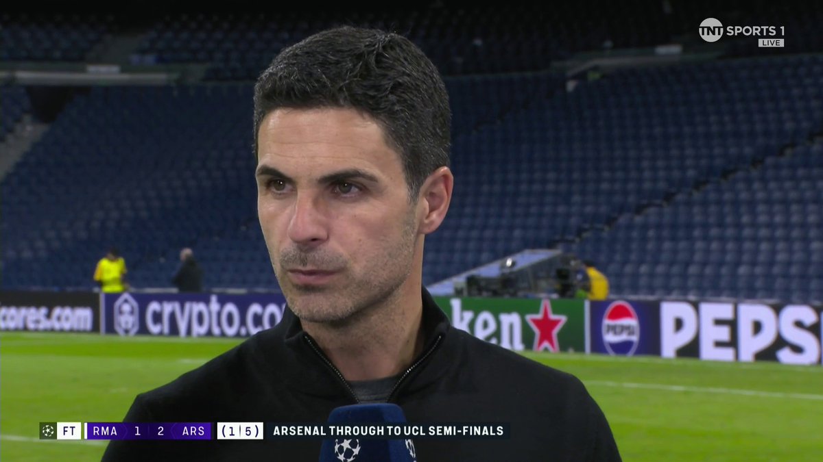 "One of the best nights of my career" ❤️ A proud Mikel Arteta joins us to reflect on Arsenal's victory over Real Madrid 🤝 🎙 Reshmin Chowdhury | 📺 TNT Sports & discovery+ UK