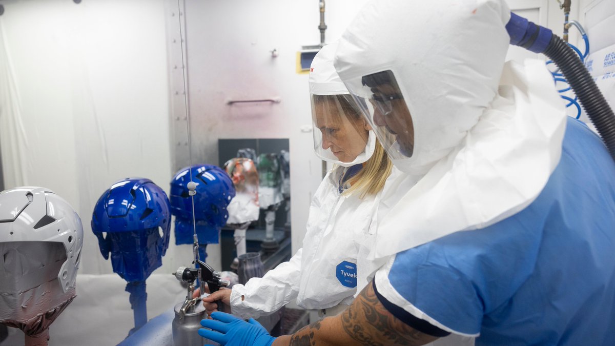 During today’s visit to the Riddell Sports factory in Ohio, Broncos Owner &amp; Foundation Board Chair Carrie Walton Penner put the finishing touches on the first ALL IN. ALL COVERED. helmets.