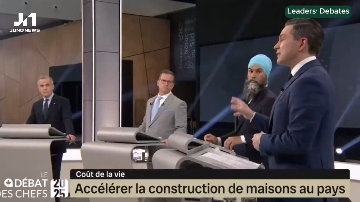 Pierre Poilievre says Mark Carney is “repeating exactly the same promises that Justin Trudeau has been making for 10 years” and accuses Carney of driving up the cost of housing in Canada and the UK.