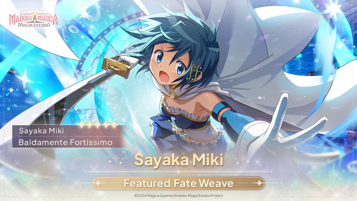 ✨️Coming Soon✨️ 5★ Sayaka Miki arrives 4/18 (Fri) 12:00 (UTC+9)! "As long as there's people who believe in me, I can't let 'em down!" ◆Featured Fate Weave Availability Period◆ 4/18 (Fri) 12:00 ~ 5/9 (Fri) 11:59 (UTC+9) #madoka_exedra #PuellaMagiMadokaMagica