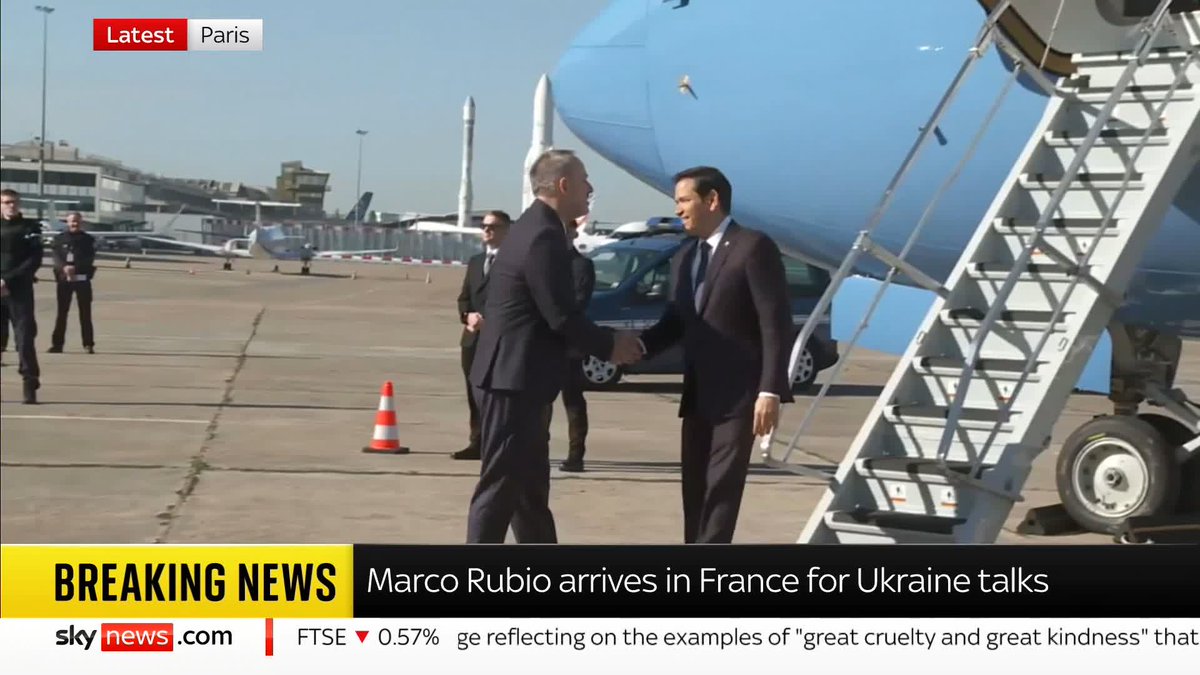 BREAKER: US secretary of state Marco Rubio has arrived in Paris ahead of talks with European counterparts about the war in Ukraine. Anna Jones has the details Live updates ➡️ 📺 Sky 501 and YouTube