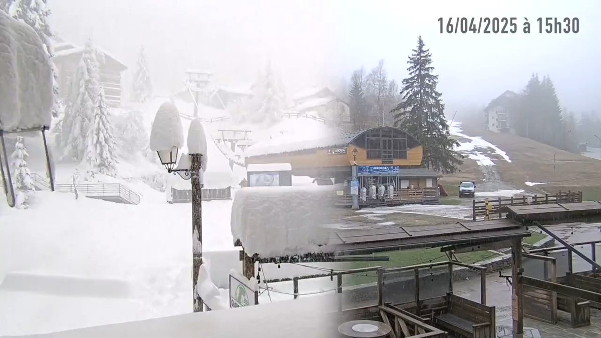 ❄️ Moins de 20 heures séparent ces deux images ! À Valfréjus en Savoie, on approche le mètre de neige depuis hier soir ! (via Viewsurf)