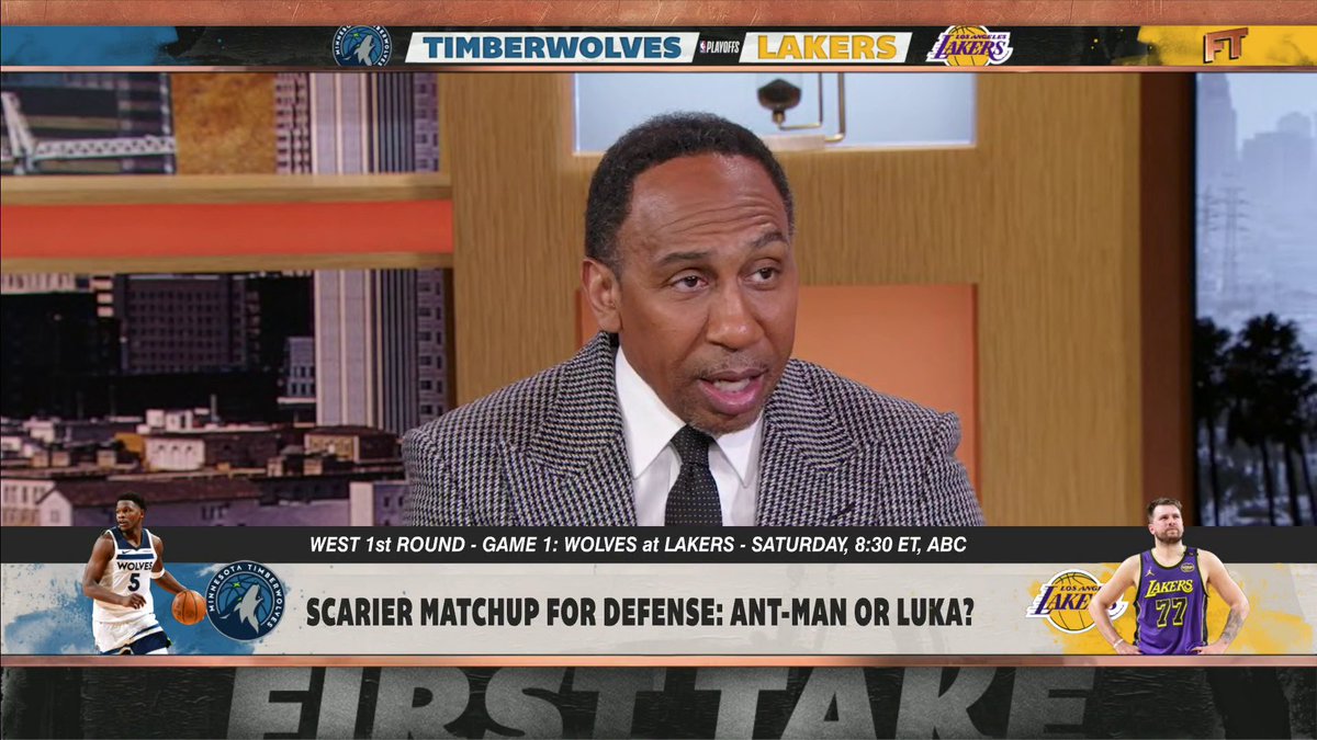 .Stephen A Smith says Luka Dončić is a "scarier" matchup than Anthony Edwards in Lakers-Wolves 👀 "[Luka] just finished destroying them last year." 😬