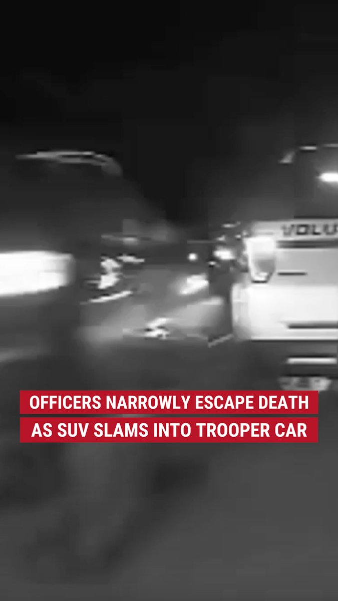 Heart-stopping footage shows the moment two sheriffs were sent running for their lives after an out-of-control car slammed into an officer's cruiser.
