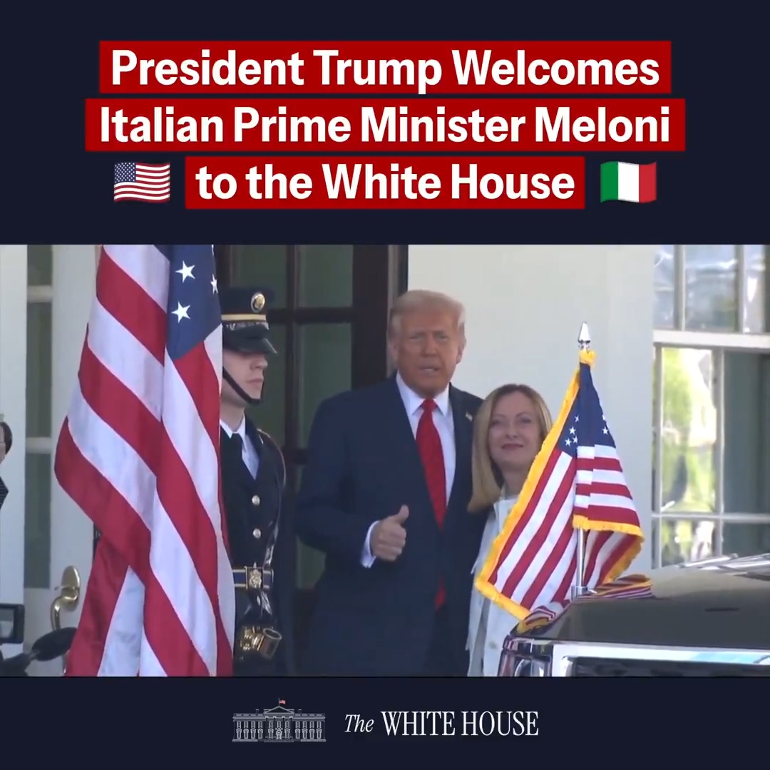 President Donald J. Trump welcomes Italian Prime Minister Giorgia Meloni to the White House. 🇺🇸🇮🇹