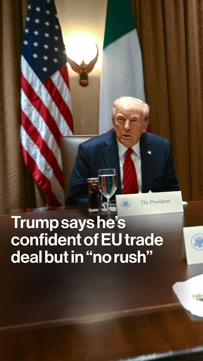 President Trump said he expected to reach a trade deal with the European Union during a meeting with Italian PM Giorgia Meloni, but indicated he is in "no rush" to finalize tariff agreements