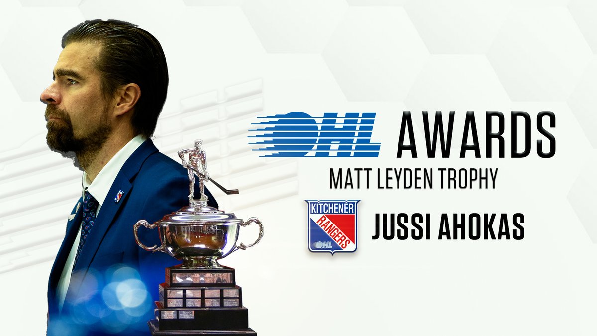 2025 #OHLAwards 🏆 Guiding the Kitchener Rangers to their fourth 100-point season in franchise history, Jussi Ahokas, the first European Head Coach in #OHL history, claims the Matt Leyden Trophy as the League's Coach of the Year. DETAILS 📰:
