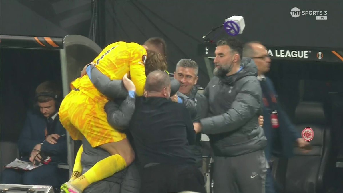 "A fightback in Frankfurt that will go down in folklore!" 💪💥 It's huge celebrations from the Tottenham players and staff as they book their semi-final spot in the Europa League 🙌 📺 TNT Sports & discovery+ UK
