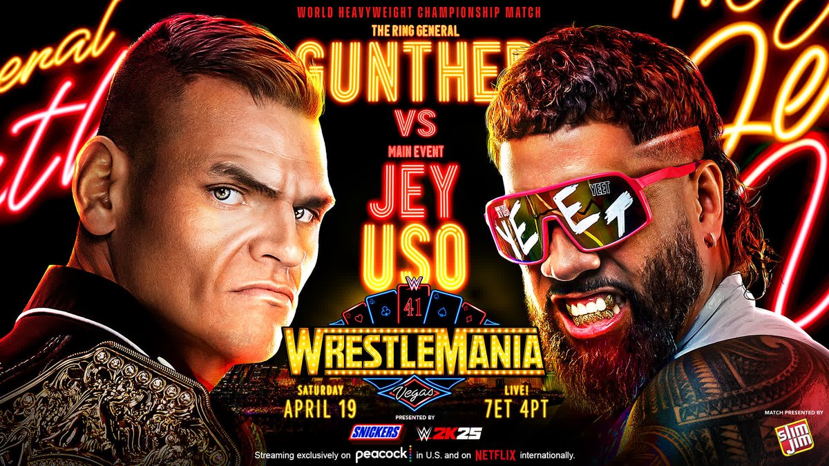 #JeyUso looks to end the dominant run of World Heavyweight Champion #Gunther at #WrestleMania 41 this Saturday!