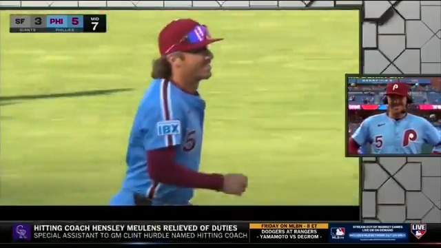 "When I caught it, I thought I was on the base and the umpire screamed safe. I went, 'Uh-oh.' So that's how that came together." 😂 Philadelphia Phillies infielder Bryson Stott joins #MLBTonight after making a clutch defensive play to seal today's victory!