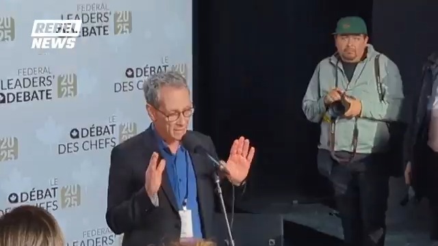 WATCH: Chaos erupts among the media as Leaders' Debates Commission Director Michel Cormier announces the post-debate media scrum is cancelled.