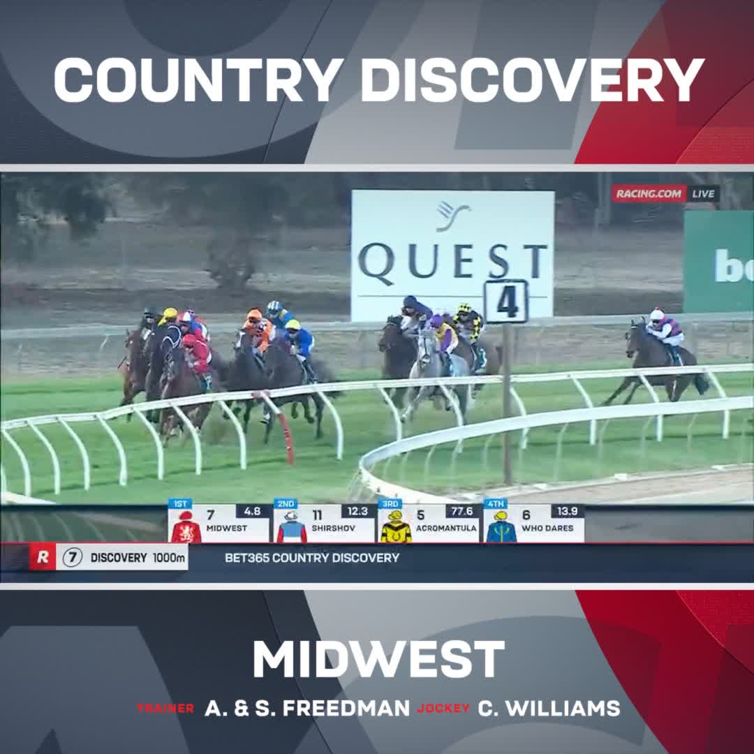 Midwest runs them off their feet in the Country Discovery at Echuca, blazing away over the five-furlong test of speed 🔥 Anthony & Sam Freedman Racing Craig Williams