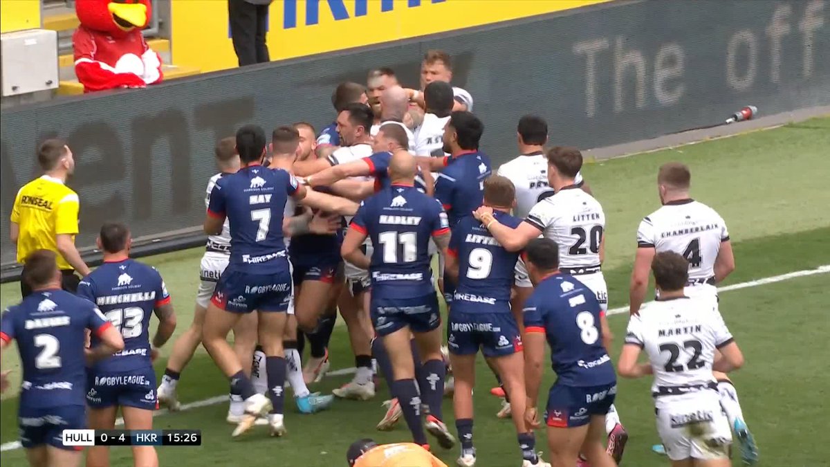 Tempers boil over in the Hull derby 😡 Hull FC's Cade Cust is sent off for this high tackle on Arthur Mourgue 🫣