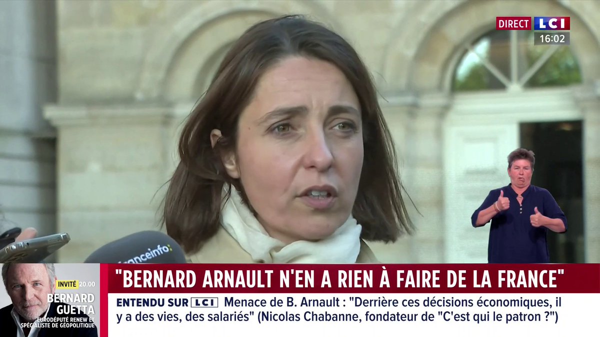 Sophie Binet (CGT) : "Bernard Arnault n’en a rien à faire de l’intérêt de la France. Son seul objectif est de maximiser son profit"